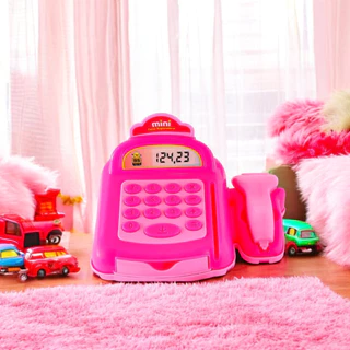Mini Caixa Registradora Rosa - Brinquedo Educativo com Moedas Faz de Contas Infantil Mercado