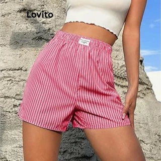 Lovito Short casual listrado colorblock para mulheres LNL75385