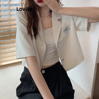 Lovito Blazer frontal casual com botão liso para mulheres LNA72746
