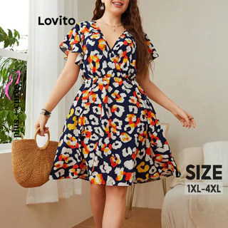 Lovito Vestido Plus Size Curvo Boho Floral Padrão para Mulheres LNL79282