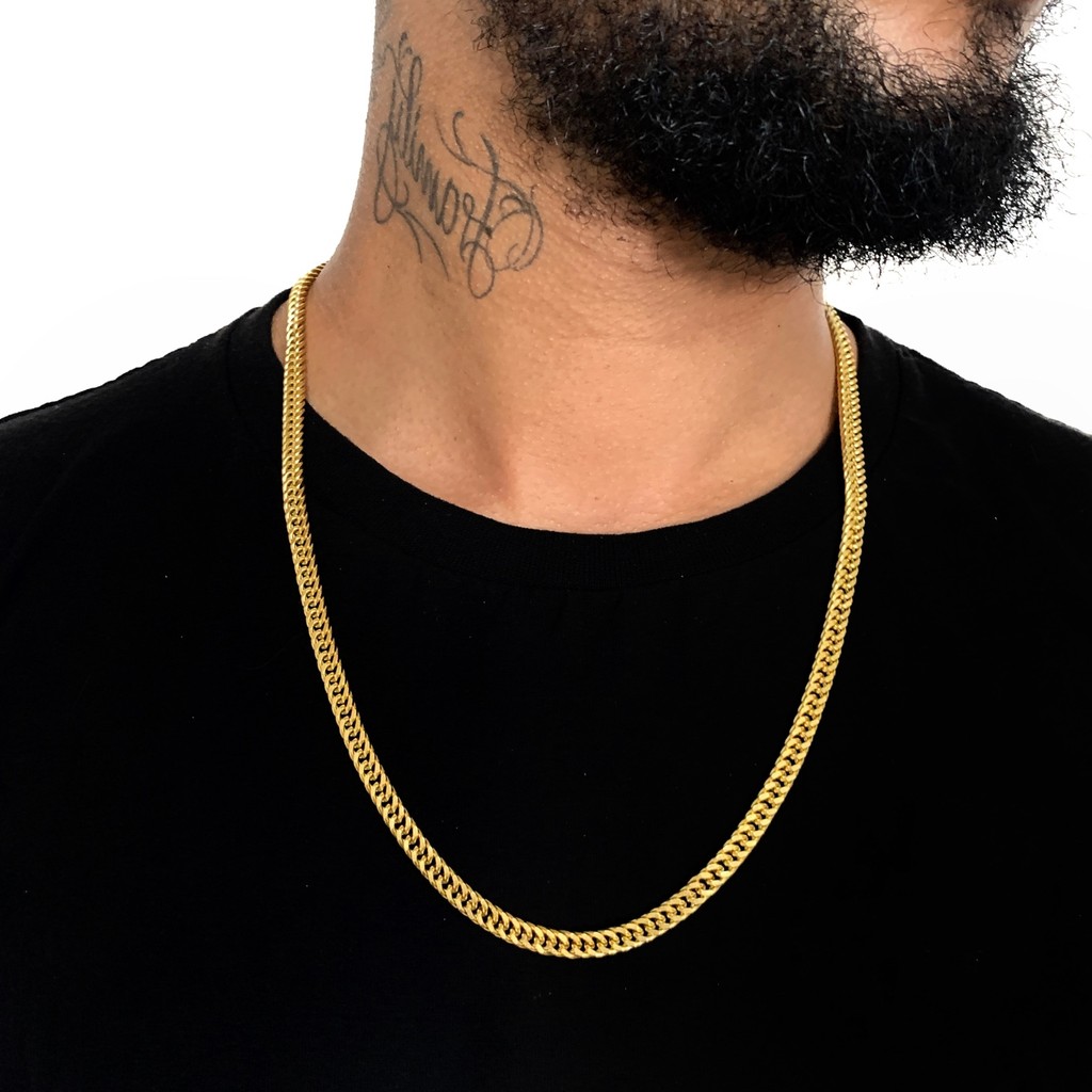 Corrente Cordão Masculino Elo Duplo 6mm Banhada Ouro 18k | Shopee Brasil