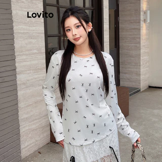 Lovito Camiseta casual com laço floral Ditsy para mulheres L99ED083