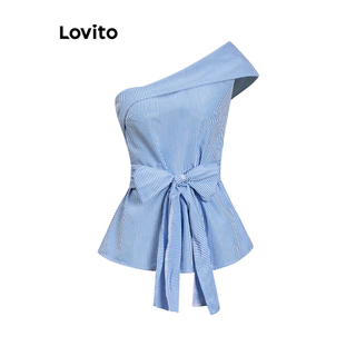 Lovito Elegante Top Listrado Frente Amarrada Assimétrico para Mulheres L99ED995