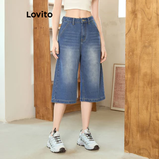 Lovito Shorts jeans casual simples com botões para mulheres L99ED931