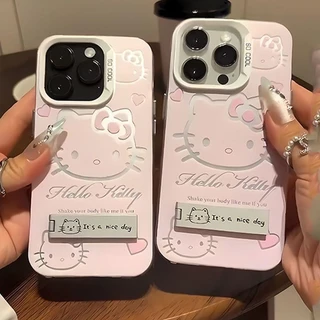 Moda Desenho Animado Sanrio Hello Kitty Capa Para Samsung Galaxy S24 Ultra S23 S22 Plus S23FE De Telefone Fosca IMD Suporte Dobrável Proteção Borda De Silicone Macio