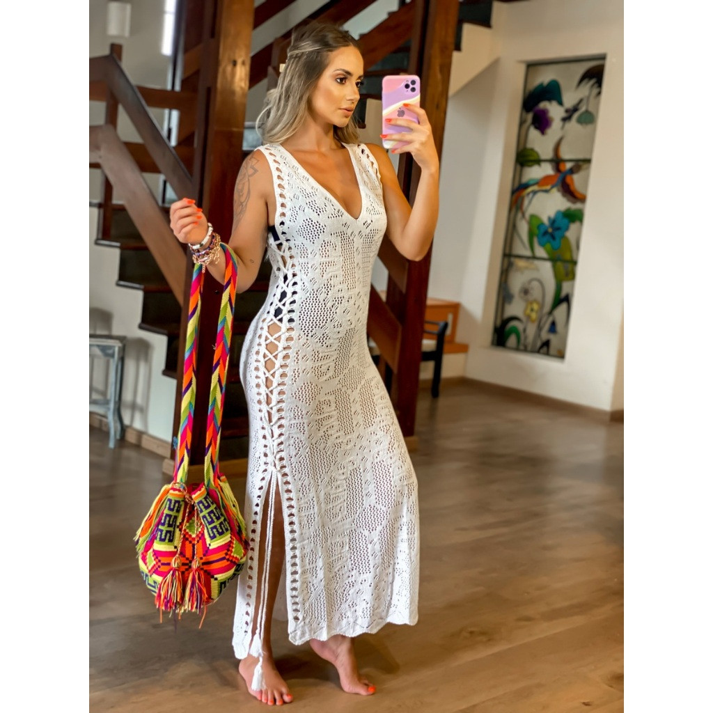 Crochê Saida De Praia Longa De Tricot Saia SaÃda De Praia Longa Em