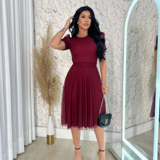 vestido moda cristã godê mídi M-G de tule