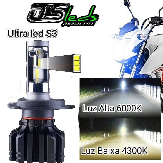 Ultra Led S3 H4 Alta Branca / Baixa Branca Amarelado. S¹