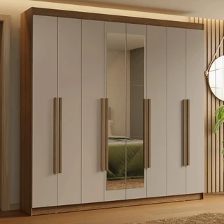 Guarda-Roupa Casal 8 Portas Batentes com Espelho Rustic/Crema/Rustic Saturno Madesa em Oferta na Shopee