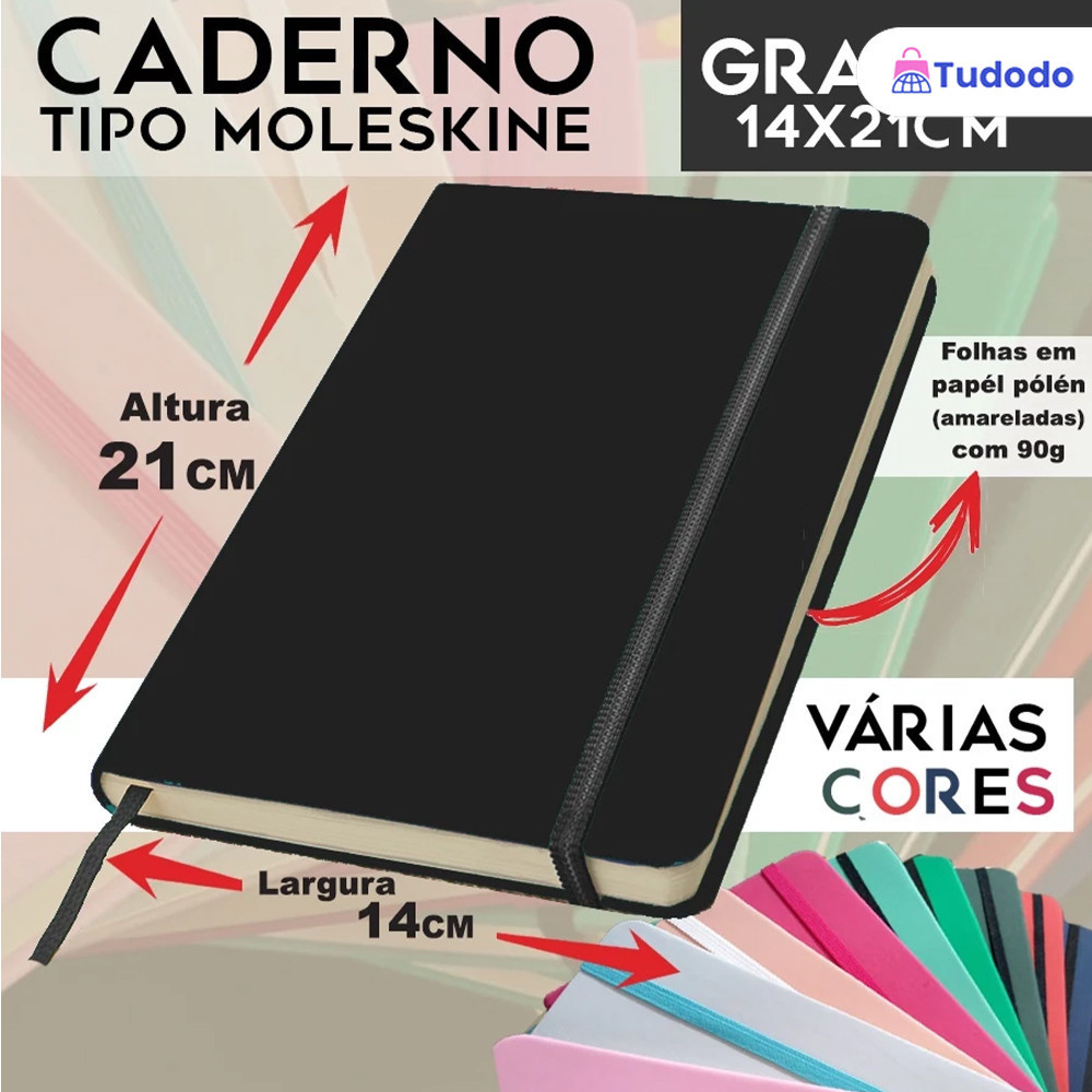 Caderno de Desenho GRANDE 21x14cm - Estilo Moleskine com Pauta para ...