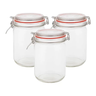 Kit 3 Potes de Vidro Clip Casual 750ml com Tampa Hermética e Trava