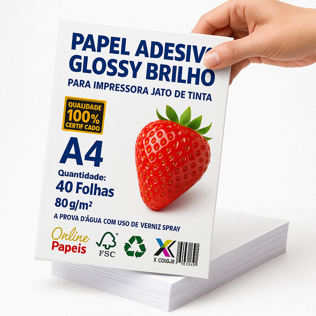 Papel Adesivo Glossy 80g A4 - 40Folhas Impressão Artesanato e Etiquetas ...