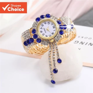 Relógio Com Pulseira De Cristal Ajustável Para Mulheres, Quartzo E Combinação De