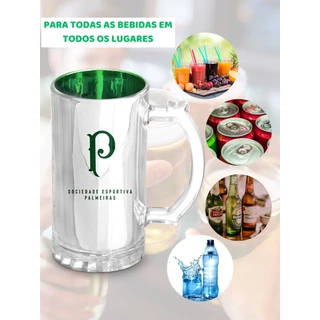 Caneca Vidro Reforçado Metalic 480ml Cerveja Palmeiras Oficial