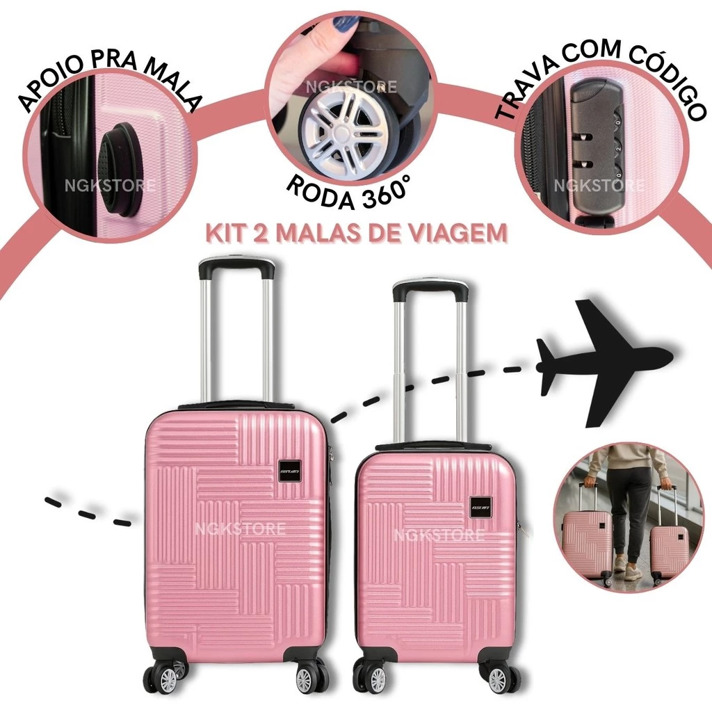 Kit 2 Malas de Viagem – 10Kg, Rodas 360º (removíveis), Padrão ANAC