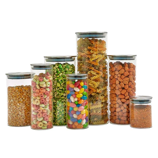Kit 7 potes de vidro com tampa inox hermético redondo - Tud em Oferta na Shopee