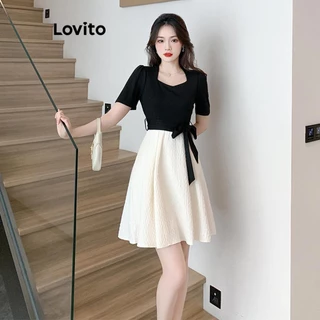 Lovito Vestido elegante liso colorblock para mulheres LNE58537