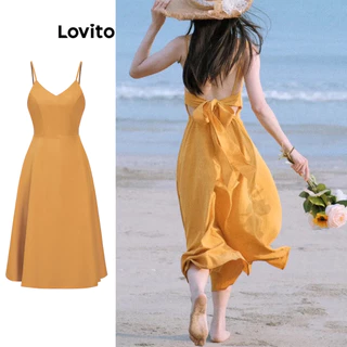Lovito Vestido boho liso com amarração nas costas para mulheres L89ED019