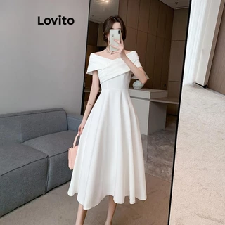 Lovito Vestido Drapeado Liso Elegante Para Mulheres LNE49157