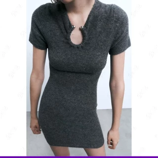 Zara Summer New Style Casual Casual Simples de Verão Saia de manga curta de malha003156