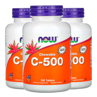 Kit 3x Vitamina C-500 Now Foods 100 Tablets Sabor Cereja /Made in Usa