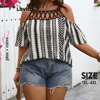 Lovito Blusa feminina listrada elegante plus size com trança LNL73395