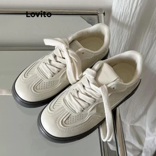 Lovito Tênis casual liso com estrutura em bloco de cores e cadarço com solado macio e confortável para mulheres LFA47024