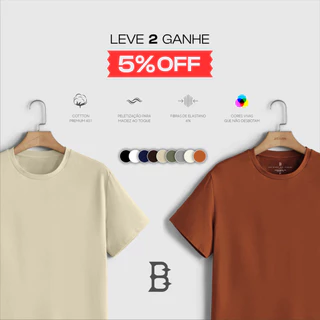 kit 2 Camisa Camiseta Masculina Básica Algodão Peruano Premium 40.1 com Elastano Pima Diversas Cores