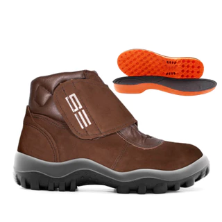 Bota Botina Miura Café Velcro Bico PVC com CA e Palmilha Gel