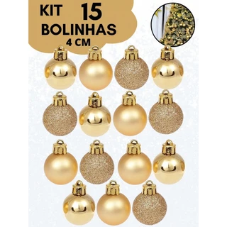 Kit 15 Bolas de Natal Bolinhas Kit Bola de Natal Brilhante Fosca Glitter Árvore Natal 4cm