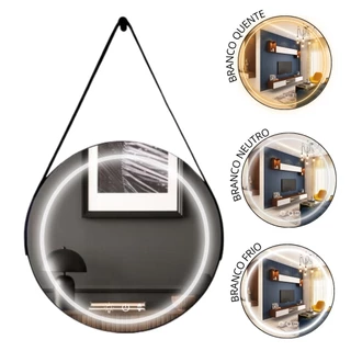 Espelho Decorativo Redondo Led 3 Cores Com Alça Adnet 45 CM