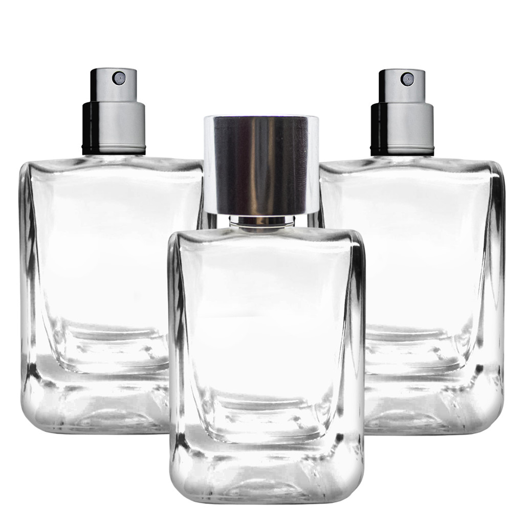 10 Frasco Vidro Retangular P/ Perfume 50ml Recrave 15mm C/ Sobre Tampa + Válvula Spray Luxo
