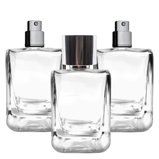 10 Frasco Vidro Retangular P/ Perfume 50ml Recrave 15mm C/ Sobre Tampa + Válvula Spray Luxo