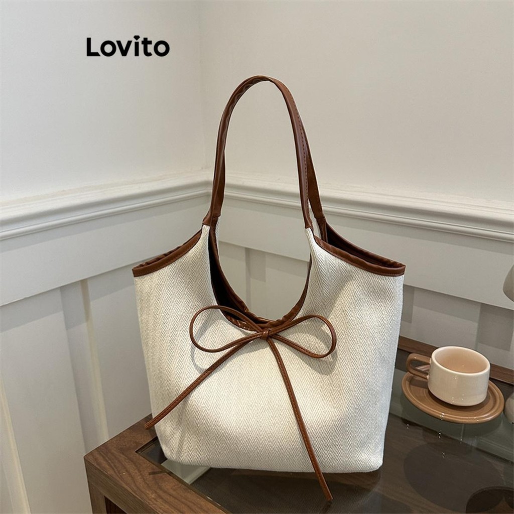 Lovito Casual Plain Bow Moda Bolsa Ombro Axila Pequena Bolsa De Ombro