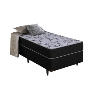Cama box Suiça Solteiro com molas ensacadas 88x188x60 Preto