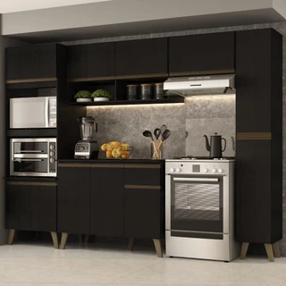 Armário de Cozinha Completa Atlanta Plus Preto Touch em Oferta na Shopee