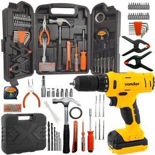 Kit Ferramentas Parafusadeira Furadeira Bivolt 127v 220v com Martelo Bits Trena Maleta