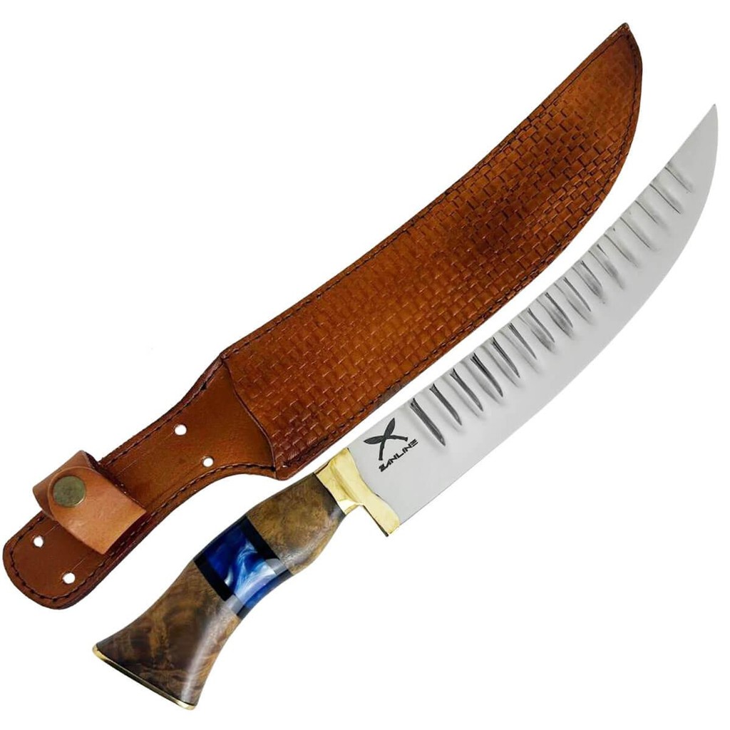 Faca Turca 10' Artesanal 3mm Matrizada Churrasco Aço Inox Cabo Madeira ...