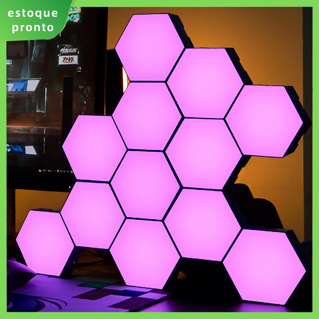 12 Pacotes De Luzes LED Hexagonais Modulares DIY Hexágono Luz De Parede ...