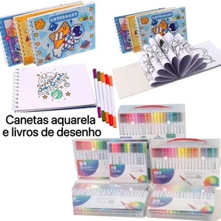 Caderno de desenho + conjunto de caneta aquarela 2 em 1 12/24/36/48/60 cores em Oferta na Shopee