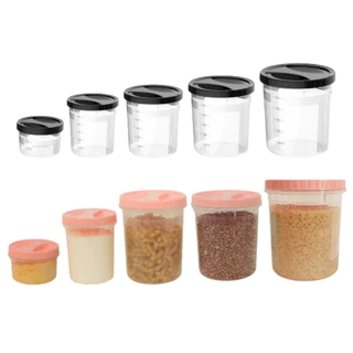 Kit com 5 Porta Mantimentos com Tampa de Rosca Rosa e Preto