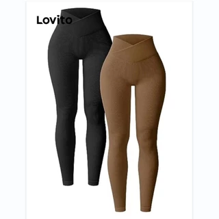 Lovito Legging esportiva básica lisa esportiva para mulheres LNL67163