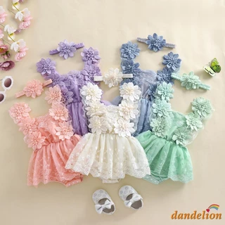 Roupa De Bebê De Verão Para Menina/Bordado De Flor Vestido De Malha Romper + Fita De Cabeça De Arco Recém Nascido
