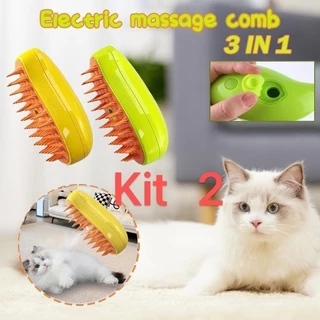 Kit 2 escova de vapor autolimpante 3 em 1, massagem para cães e gatos, pente para remoção de pelos em Oferta na Shopee