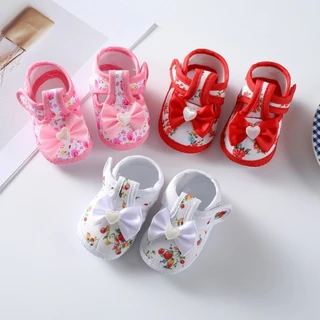 Sapatos de Lona Impressa Lindos e Doces Sapatos de Lona Impressa Decoração de Flores Sapatos de Lona Macia Baby Girl