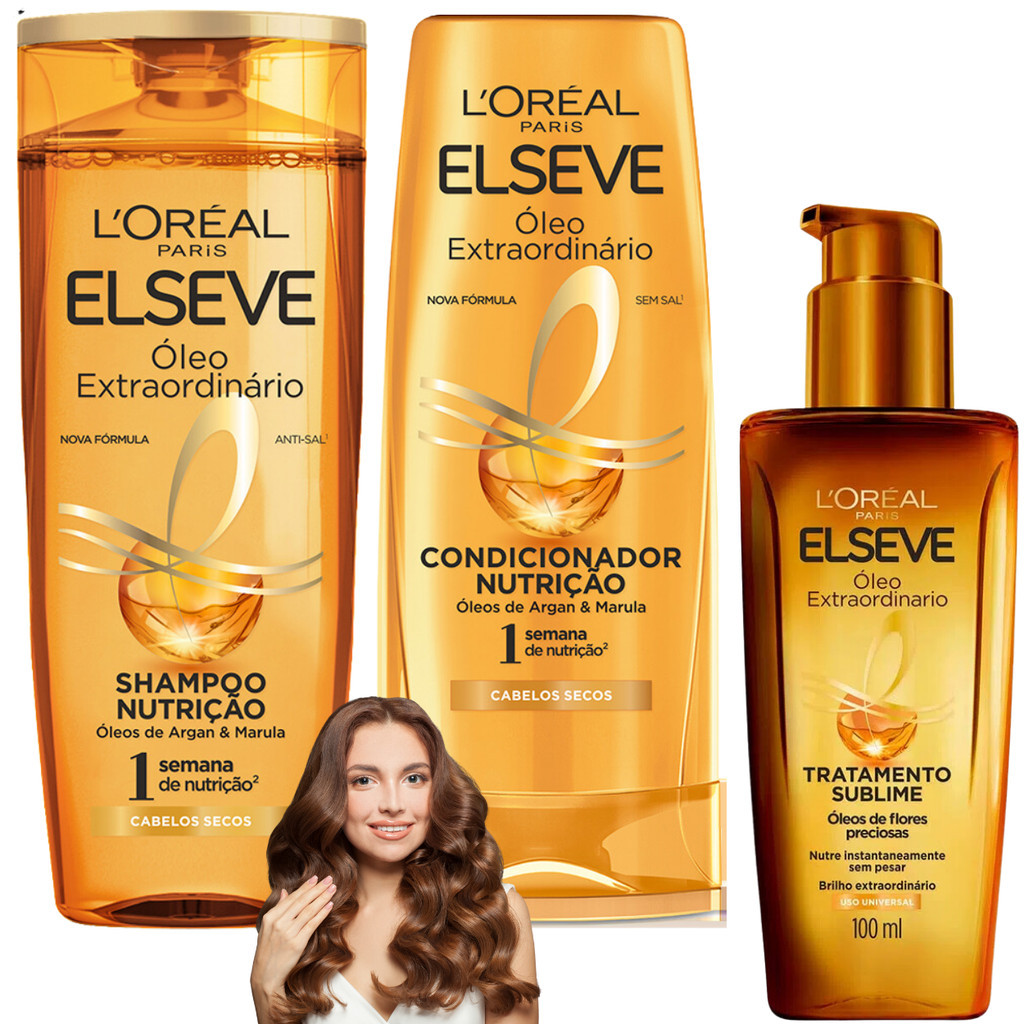 Kit Elseve Óleo Extraordinário Elixir Ácido Glycolic Gloss Tratamento ...