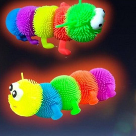 Brinquedo Infantil Centopéia Lagarta com Luz De Apertar E Esticar Colorida DFX-2183