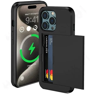 Estojo Para iPhone 15 Pro Max 16 15 Plus 14 13 12 11 Porta-Cartões Slim PC Rígido Capas Protetoras Serviço Pesado