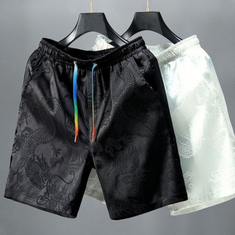 Shorts Masculinos Curtos Estampa de Dragão Escuro Novos Shorts de Praia Chinesa Shorts Casuais de Cinco Pontos