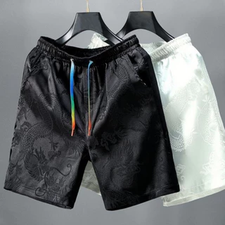 Shorts Masculinos Curtos Estampa de Dragão Escuro Novos Shorts de Praia Chinesa Shorts Casuais de Cinco Pontos
